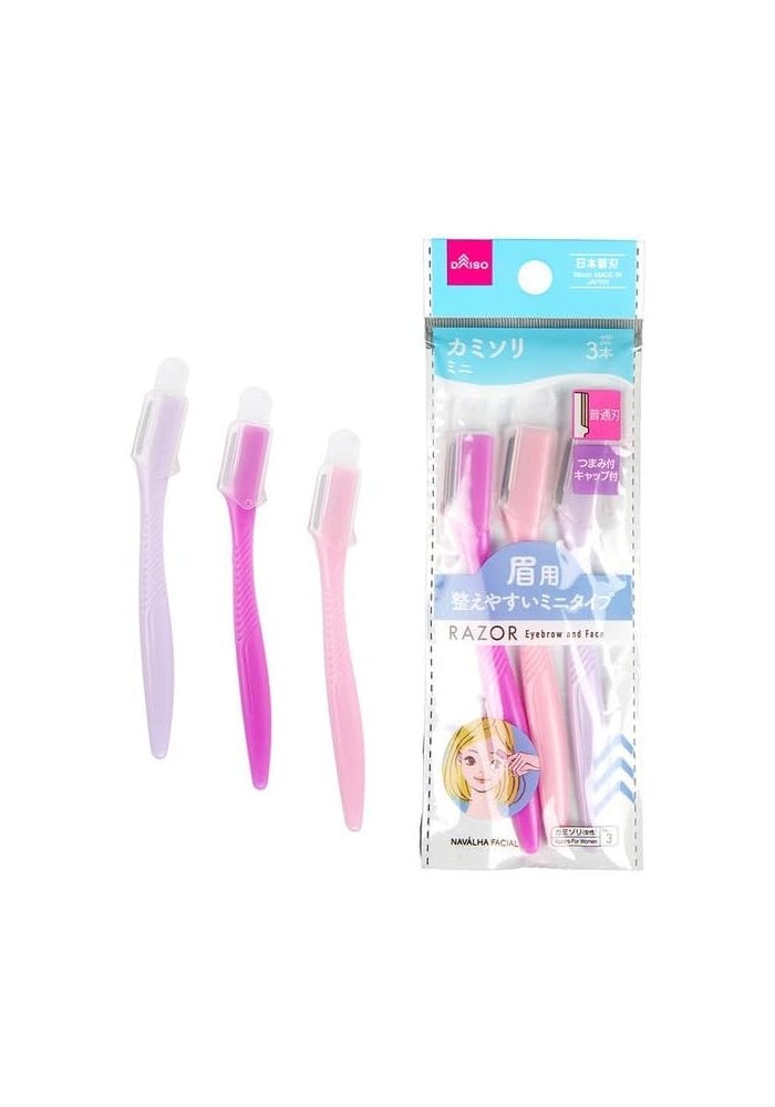 Daiso Face and Eyebrow Razor Set - 3 Pack in Purple and White - Plastic Safety Razors for Women's Facial Care